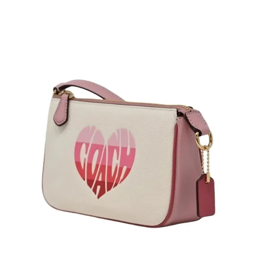 Coach White/Pink Heart Logo Wristlet